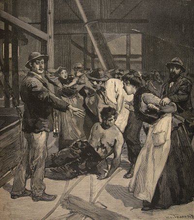 Paloräjähdys Saint-Etiennen kaivoksissa, "Le Petit Parisien", 20. joulukuuta 1891 tekijältä Beltrand and Clair Guyot, E. Dete